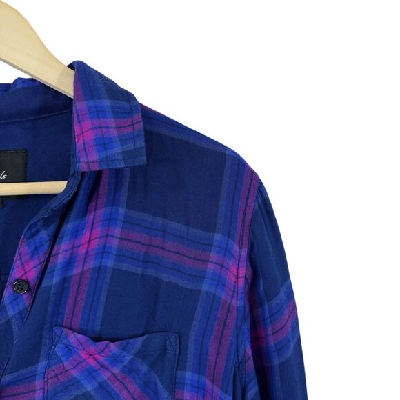 Rails Small Taitum Navy Ultra Violet Button Flannel Shirt Plaid Rayon Womens - Picture 7 of 15